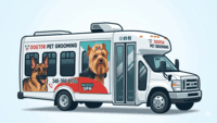 The Dogtor van on its way between two neighborhood houses